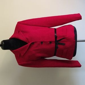 Clues Collection vintage red floral embossed fitted blazer with black satin…
